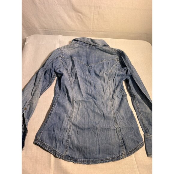 Eddie Bauer Western Shirt Womens Small Blue Denim Pearl Snap Long Sleeve Top - Picture 11 of 14